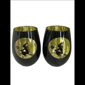Black and Gold Witch Stemless Glasses